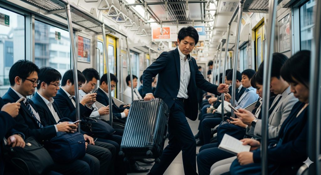 スーツケース 電車 座る